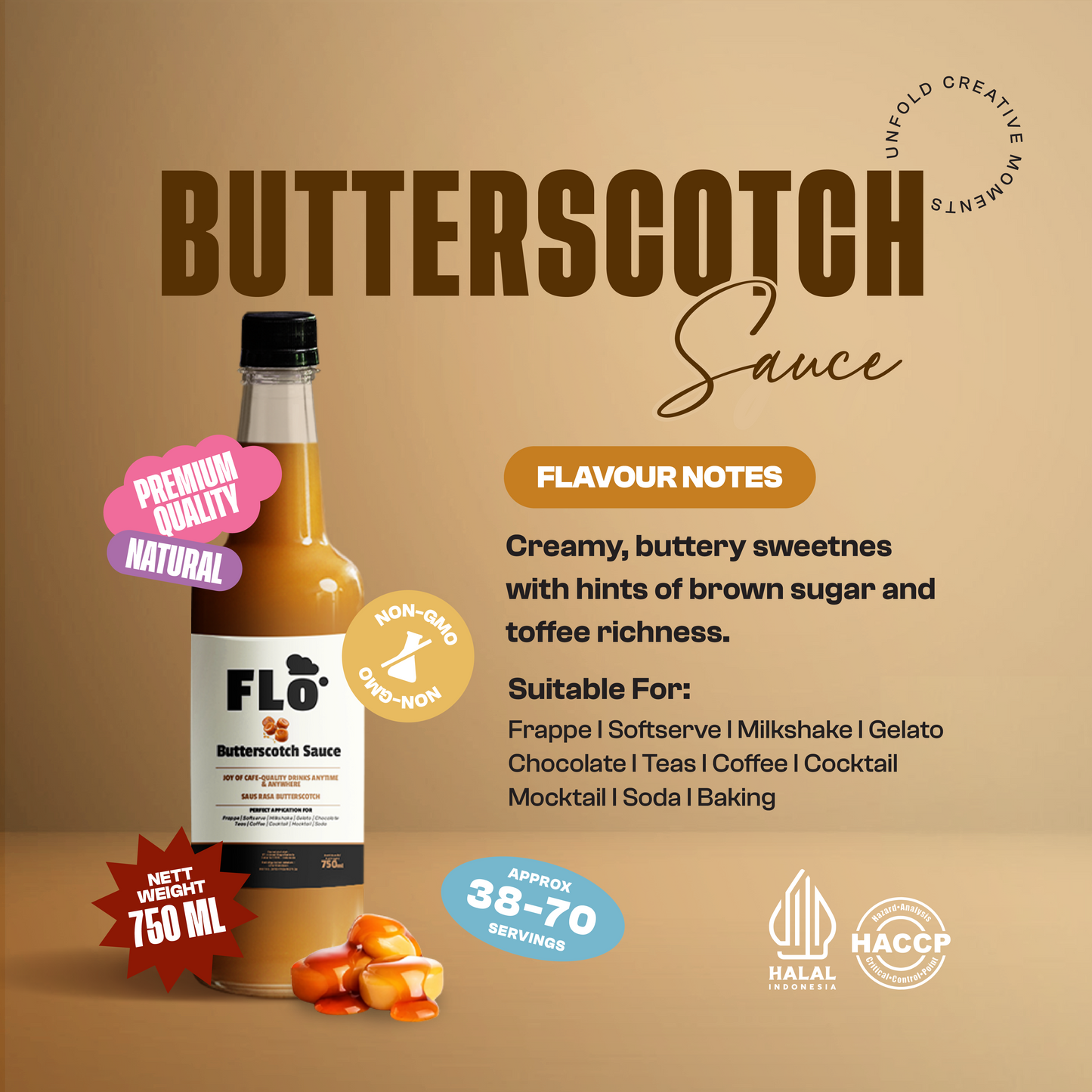 FLO Butterscotch Sauce 750ml – Rich, Creamy, Buttery Sweetness