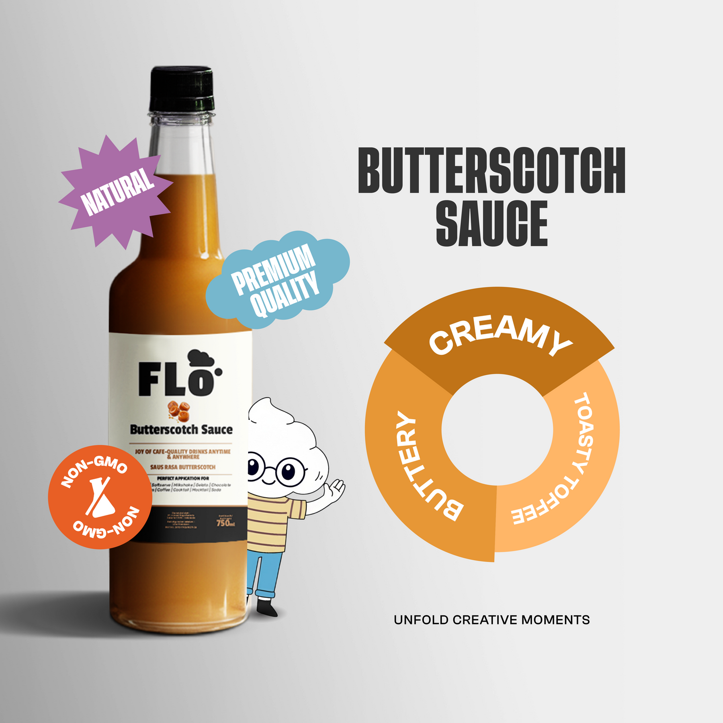 FLO Butterscotch Sauce 750ml – Rich, Creamy, Buttery Sweetness