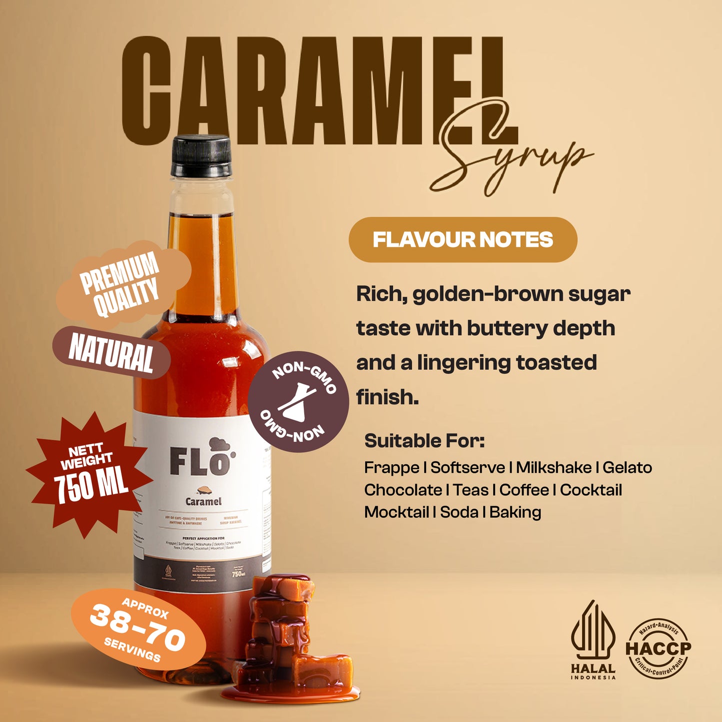 FLO Caramel Syrup 750ml – Rich & Buttery Caramel Flavor