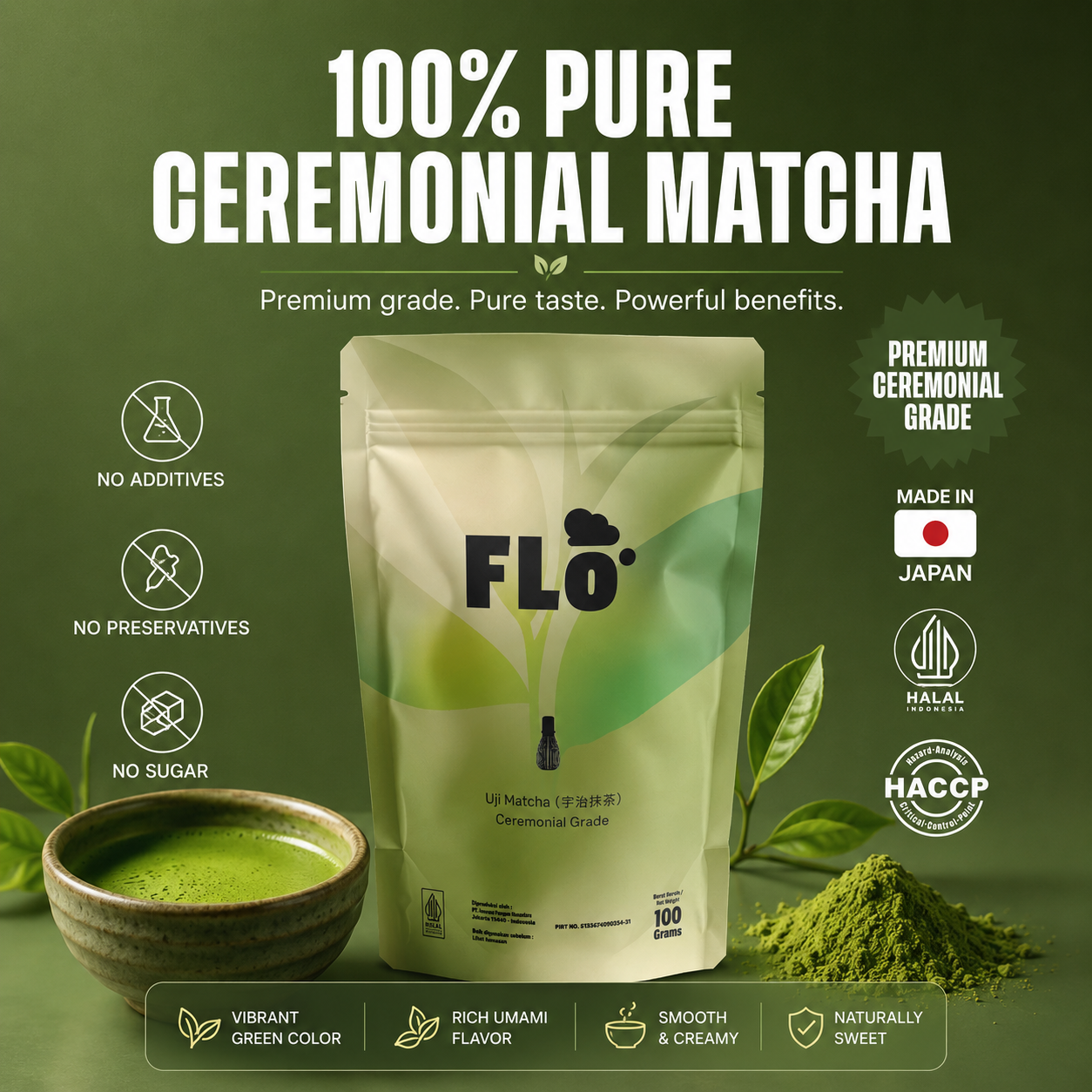 FLO Ceremonial Matcha 100g – Pure, Vibrant, Authentically Japanese