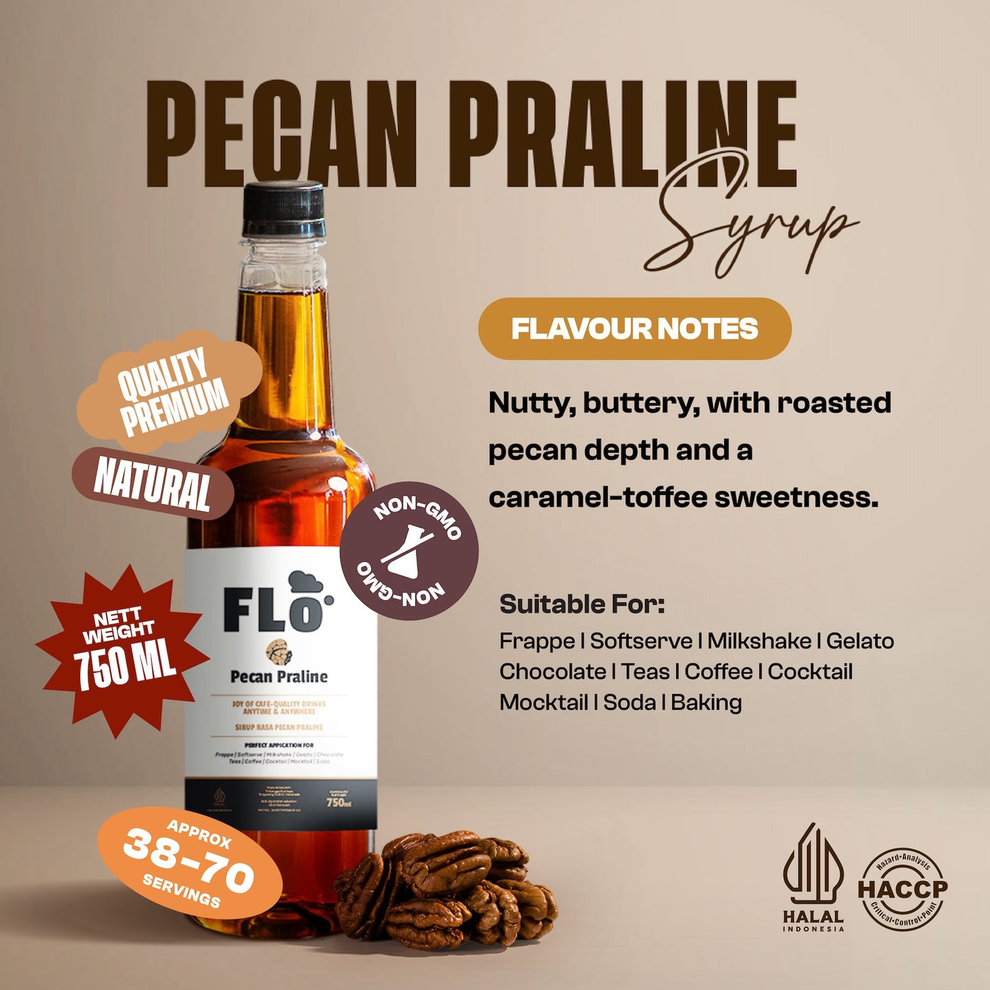 FLO Pecan Praline Syrup 750ml – Rich, Buttery & Comfortingly Nutty