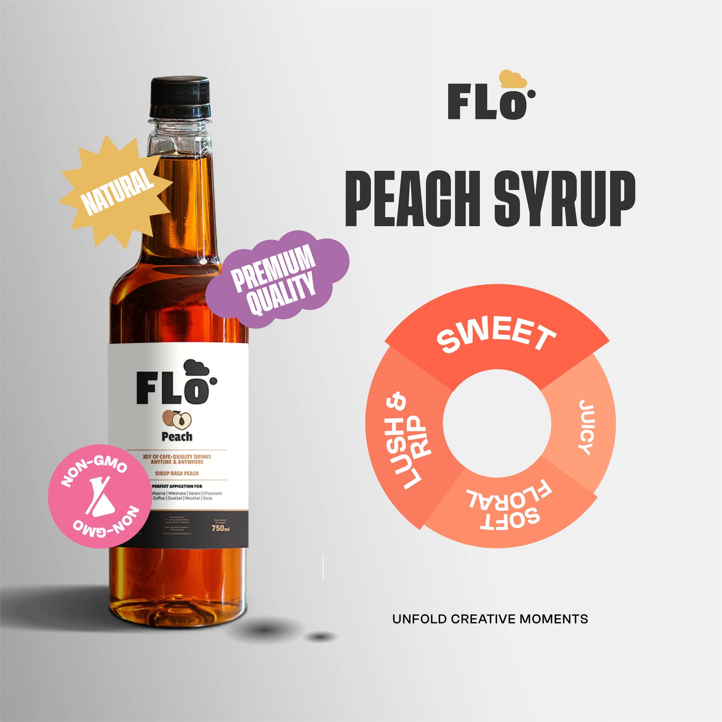 FLO Peach Syrup 750ml – Sweet, Juicy & Delightfully Refreshing