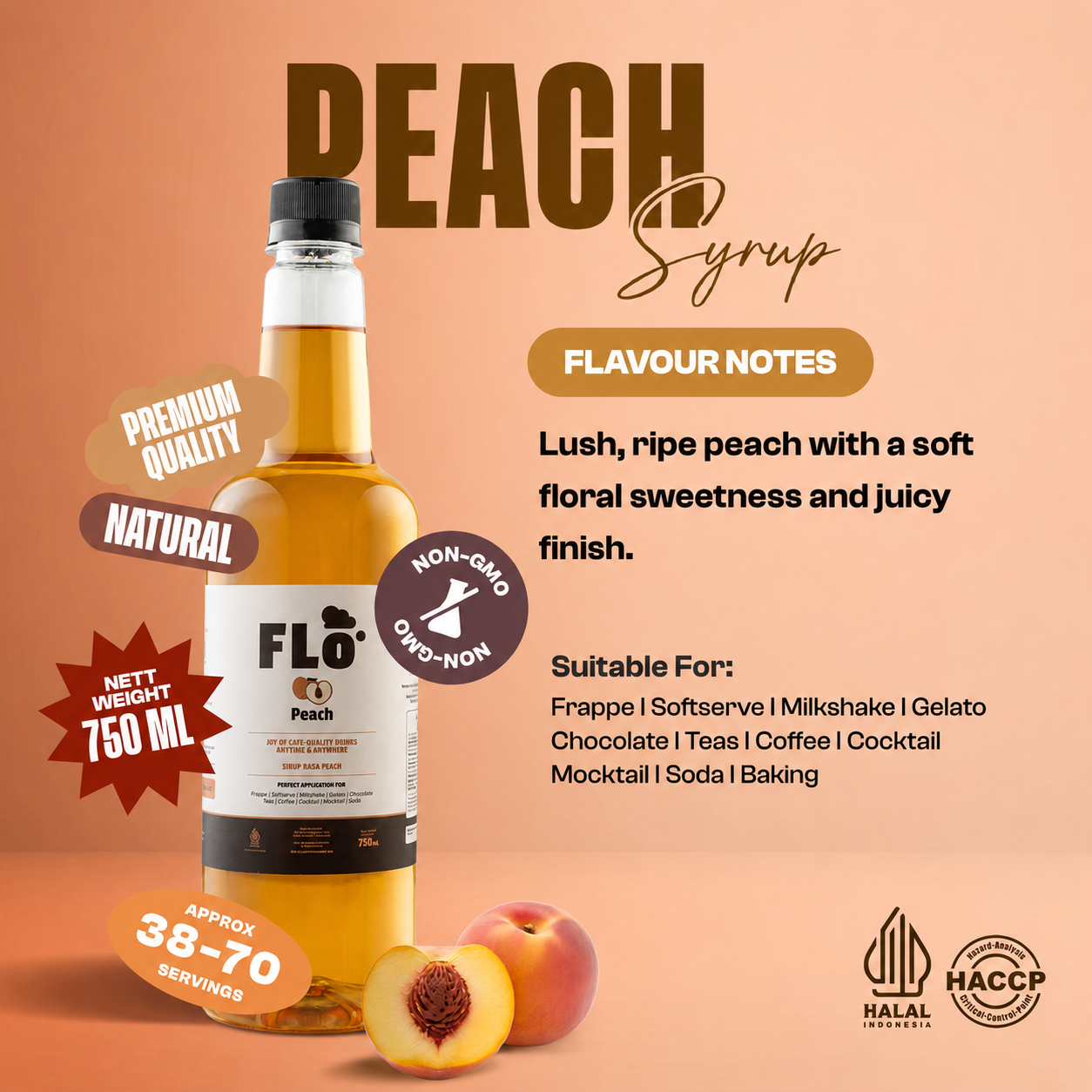FLO Peach Syrup 750ml – Sweet, Juicy & Delightfully Refreshing