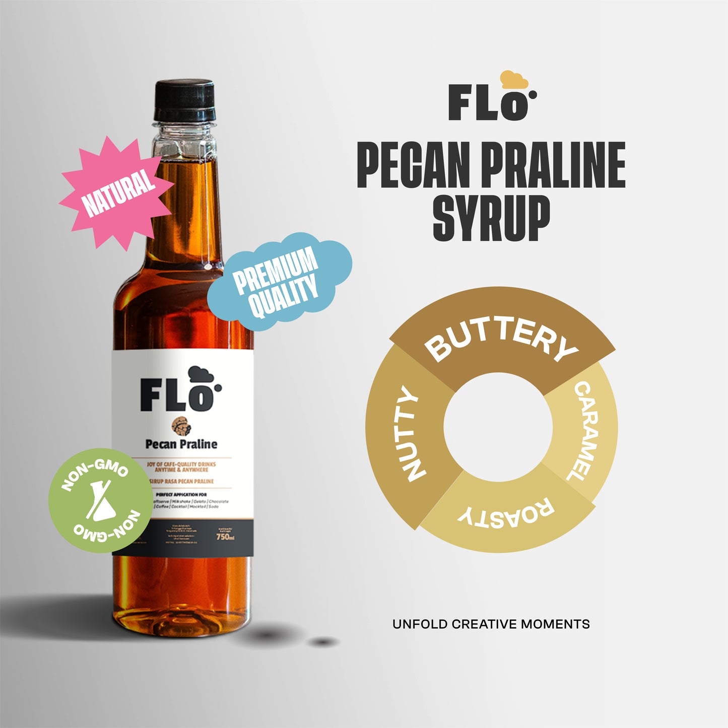 FLO Pecan Praline Syrup 750ml – Rich, Buttery & Comfortingly Nutty