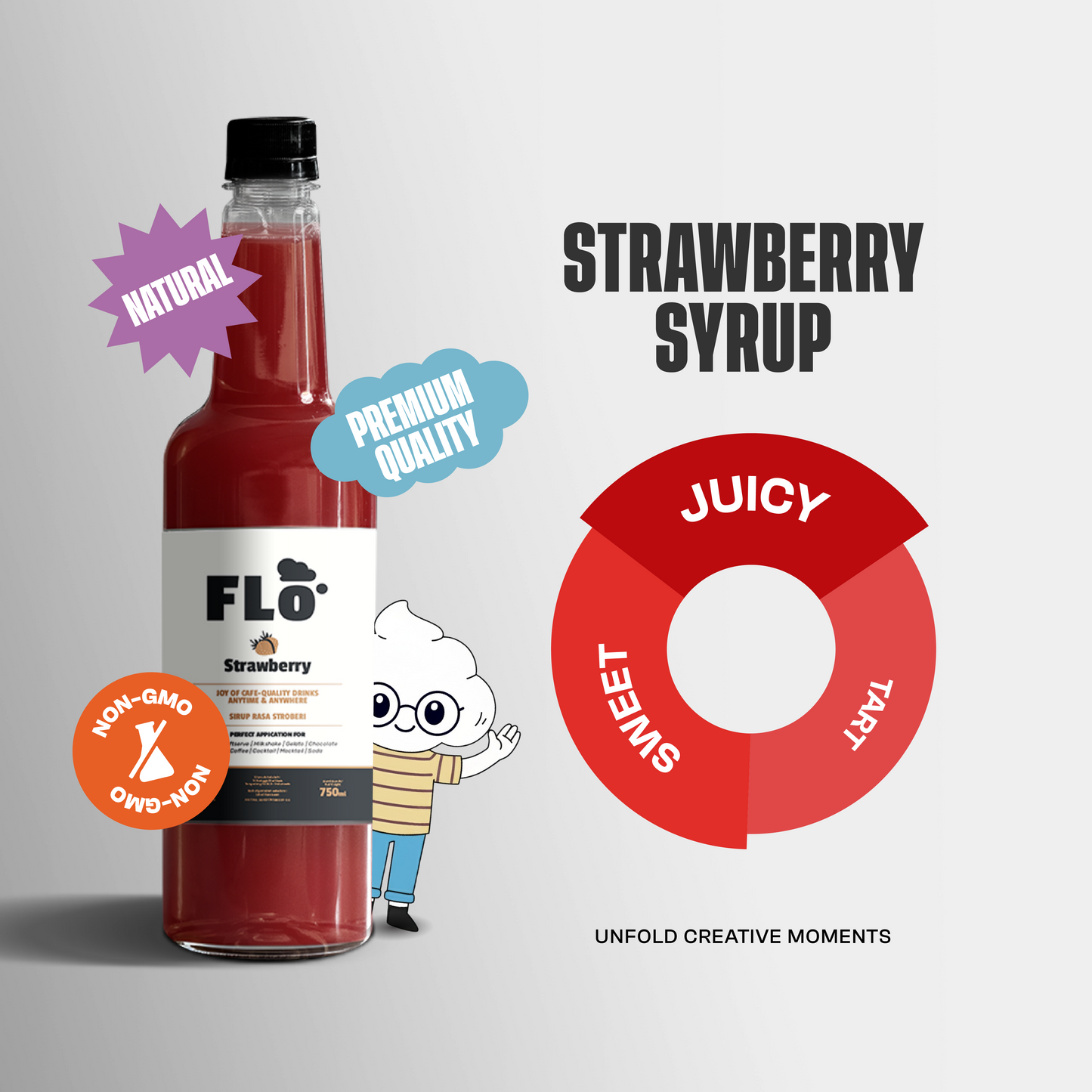 FLO Strawberry Syrup 750ml – Sweet, Fruity & Berry Delicious