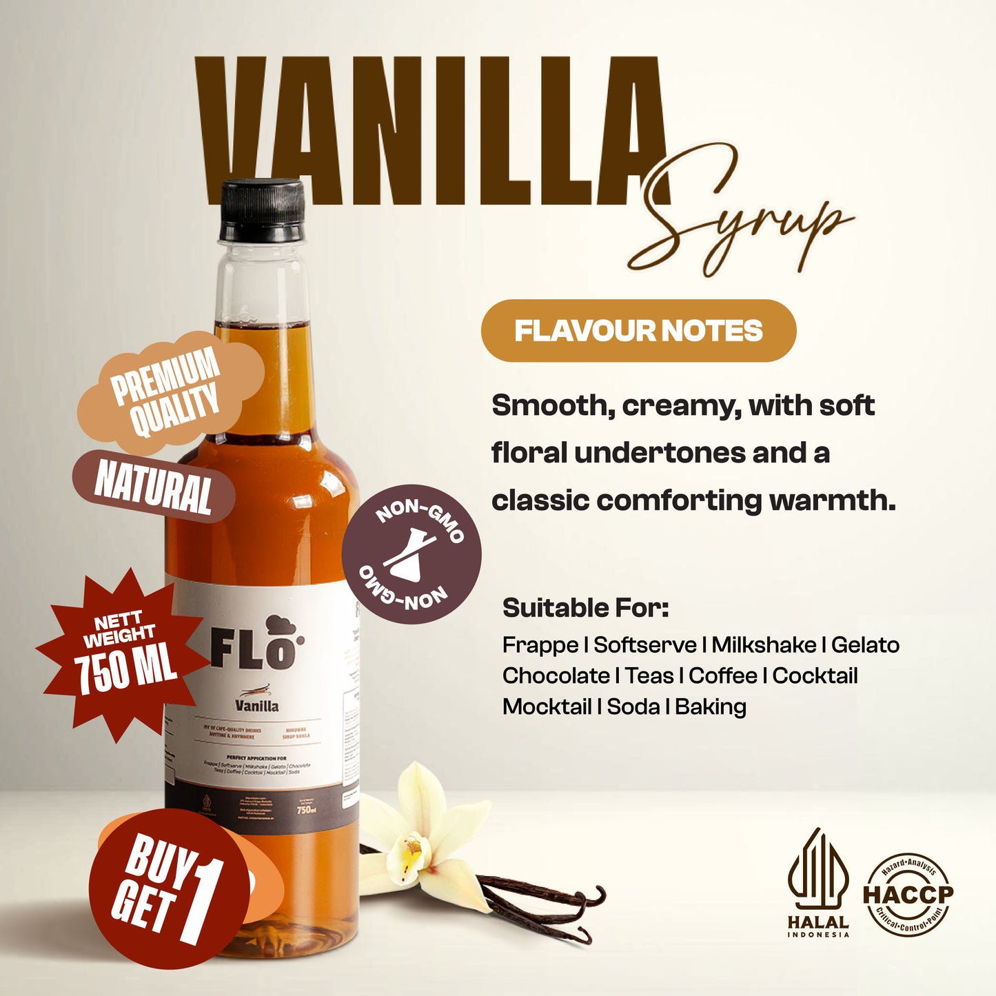 FLO Vanilla Syrup 750ml – Smooth, Creamy & Timelessly Sweet