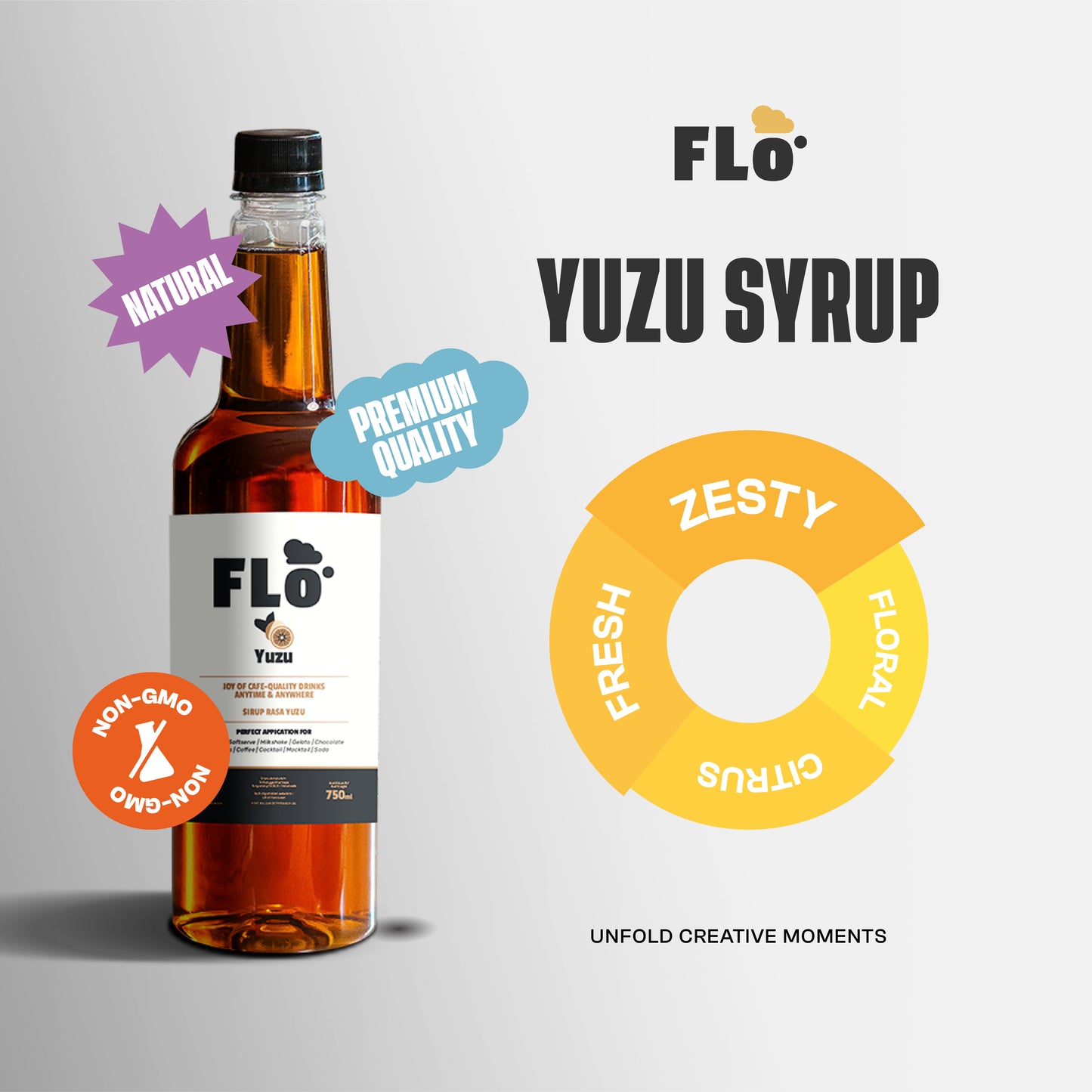 FLO Yuzu Syrup 750ml – Bright Citrus with a Refreshing Twist